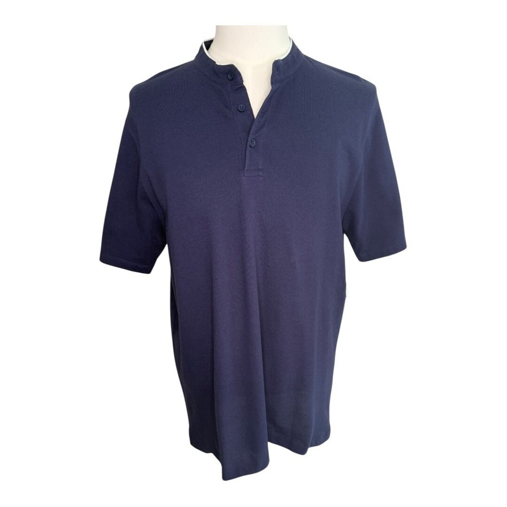 Abound Mens Navy League Shirt Grandad Button Up Short Sleeve Size Large NWT